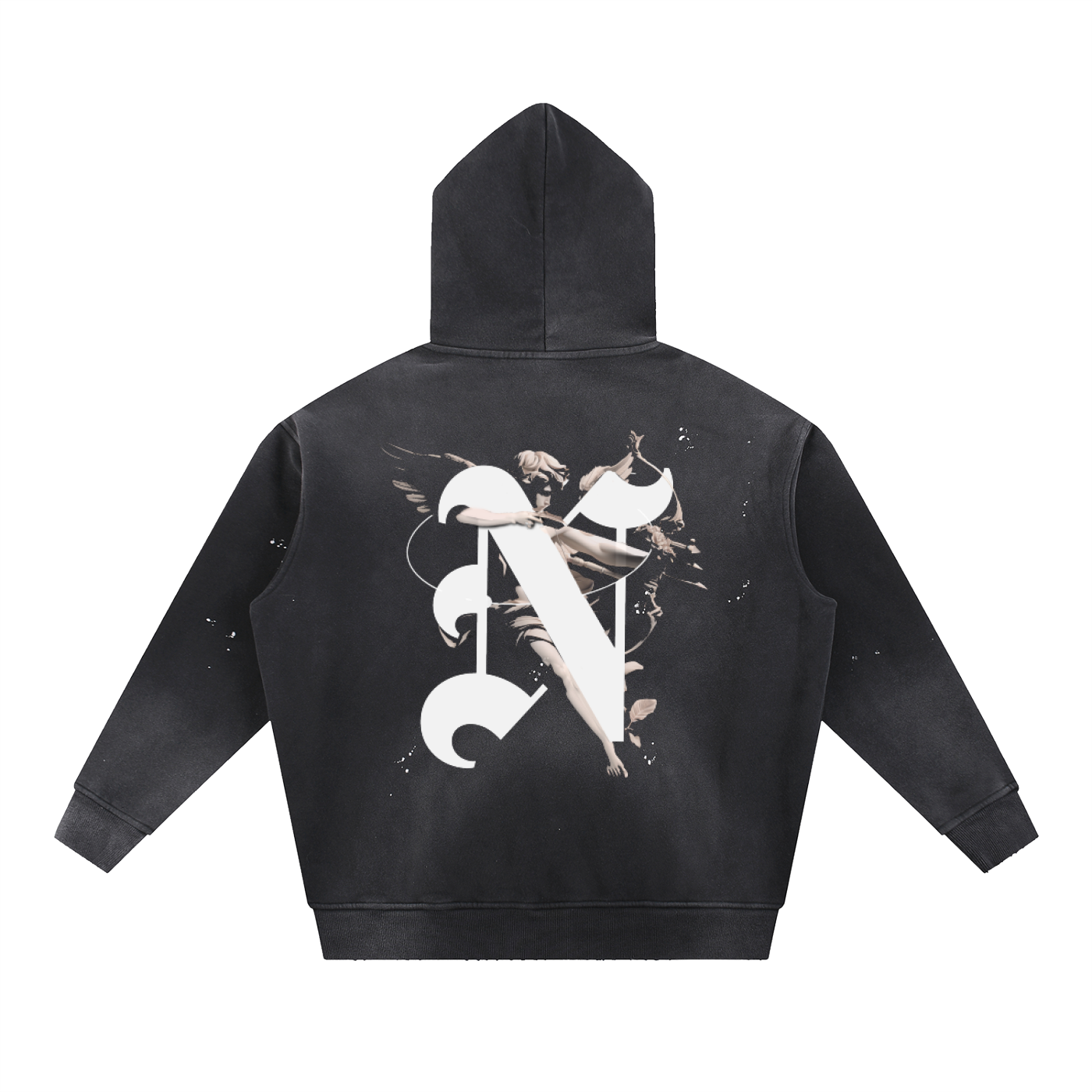 Vintage N ANGEL Washed Frayed Fleece Hoodie