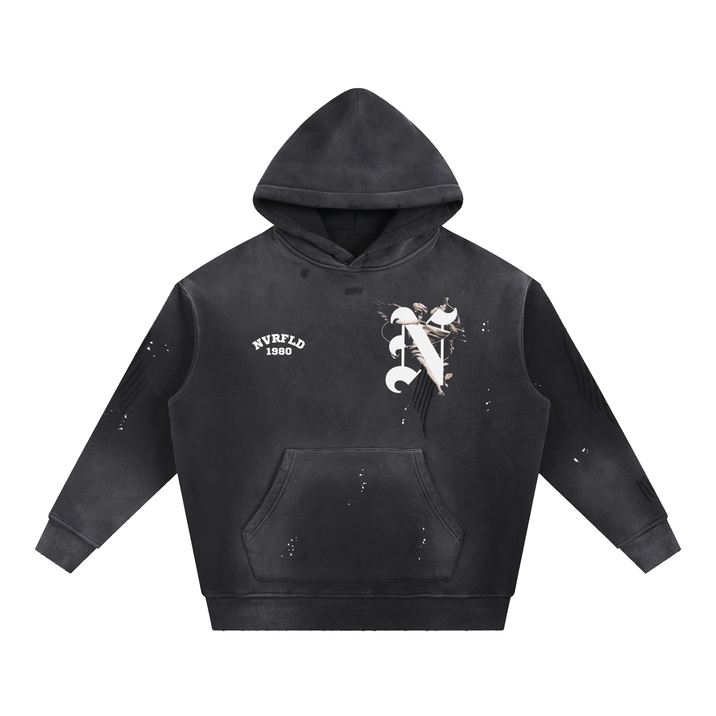 Vintage N ANGEL Washed Frayed Fleece Hoodie